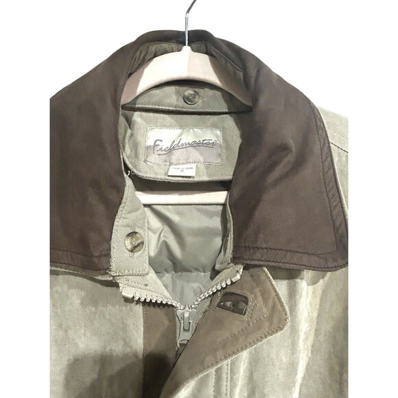Vtg 90s Fieldmaster Jacket Mens Med Tan Barn Chore Coat Quilt Down Lined Leather - Picture 2 of 16